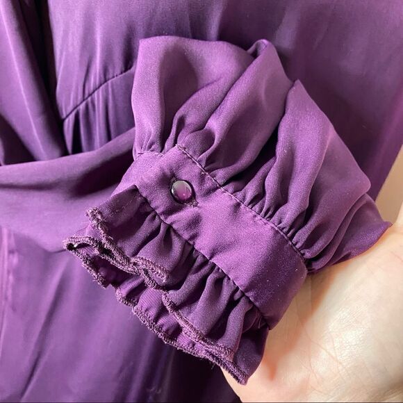 Nanette Lepore Womens Purple Mock Neck Blouse Size Medium V Neck Long Sleeve - Picture 5 of 8